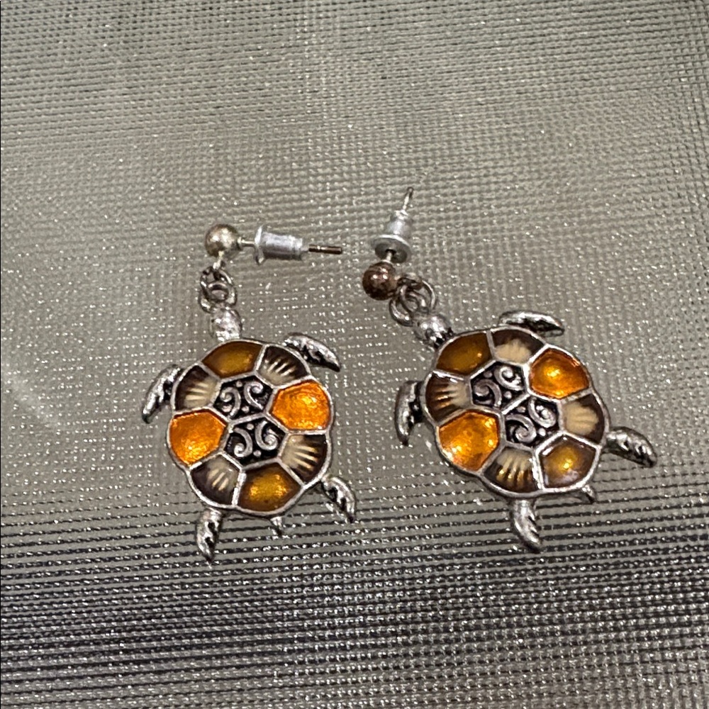 Turtle Drop Earrings with Amber Accents